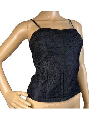 Express Black Lace Corset Top Y2K Witchy Gothic Smocked Back Hook Front Bustier